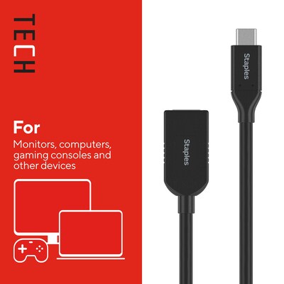 Staples TECH USB-C to USB A Audio/Video Adapter, Male to Female, Black (ST62385)