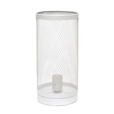Creekwood Home Industrial Mesh Cylinder 12.75" LED Table Lamp, White (CWT-1005-WH)