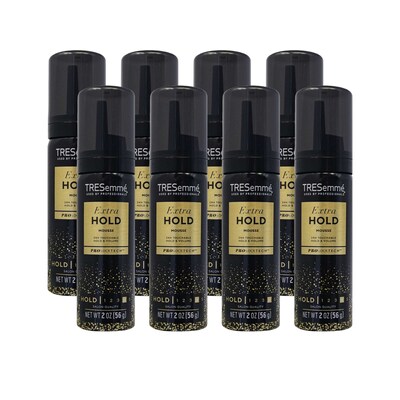 TRESemme Extra Firm Control Mousse, 2 oz Travel Size Bottle, 8 Bottles/Bag, 18 Bags/Carton