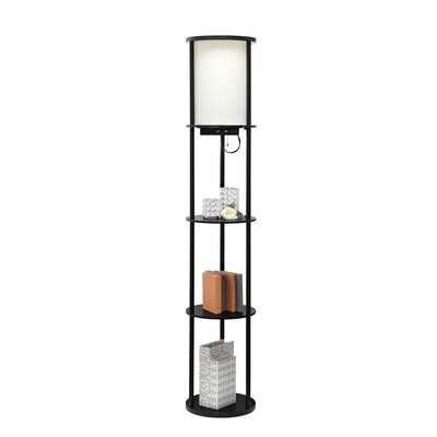 Simple Designs Etagere Organizer Storage 62.5" Floor Lamp with 2 USB Charging Ports and 1 Charging Outlet, Black (LF2010-BLK)