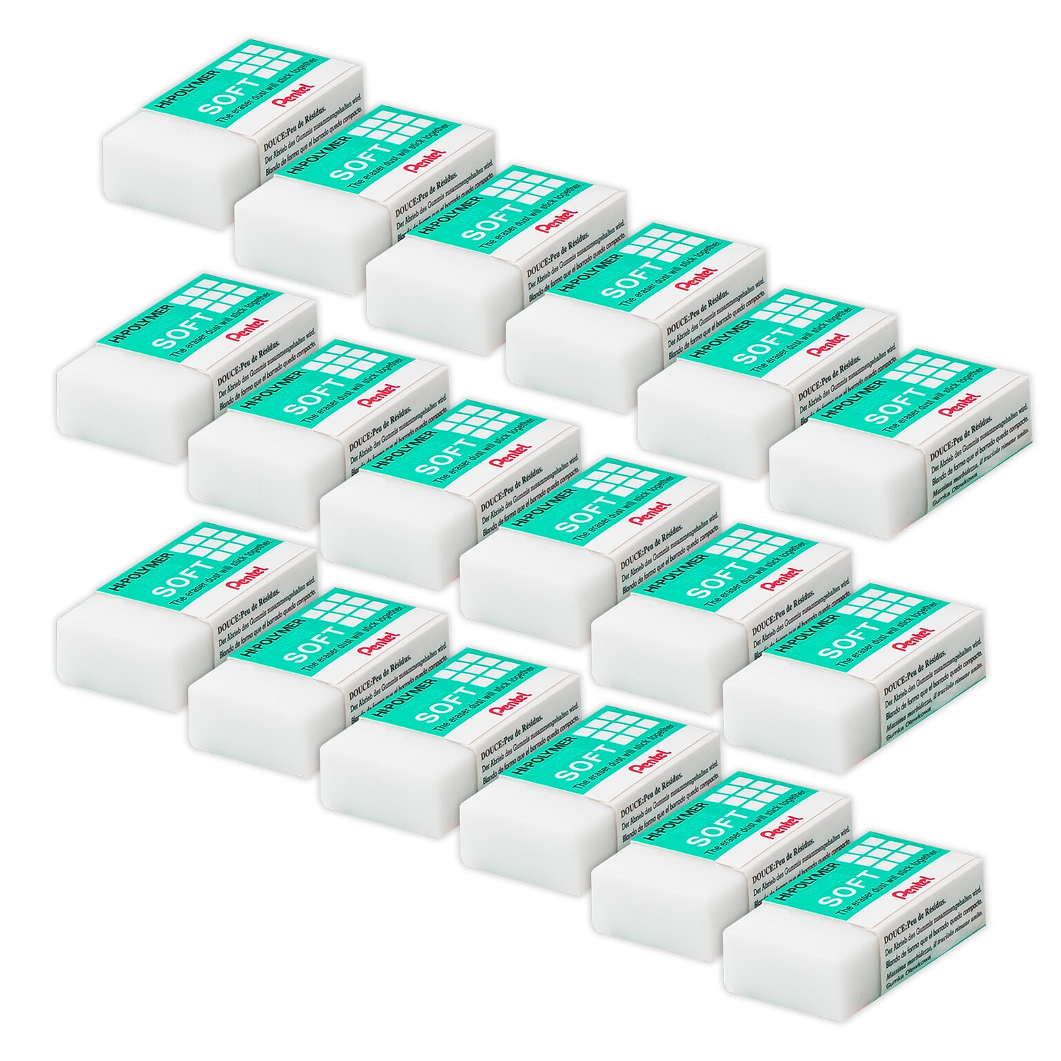 Pentel Hi-Polymer Eraser, 24/Pack (PTAZES08-24)