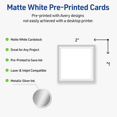 Avery Silver Border Matte Blank Card, White, 120/Pack (S00-F3C)