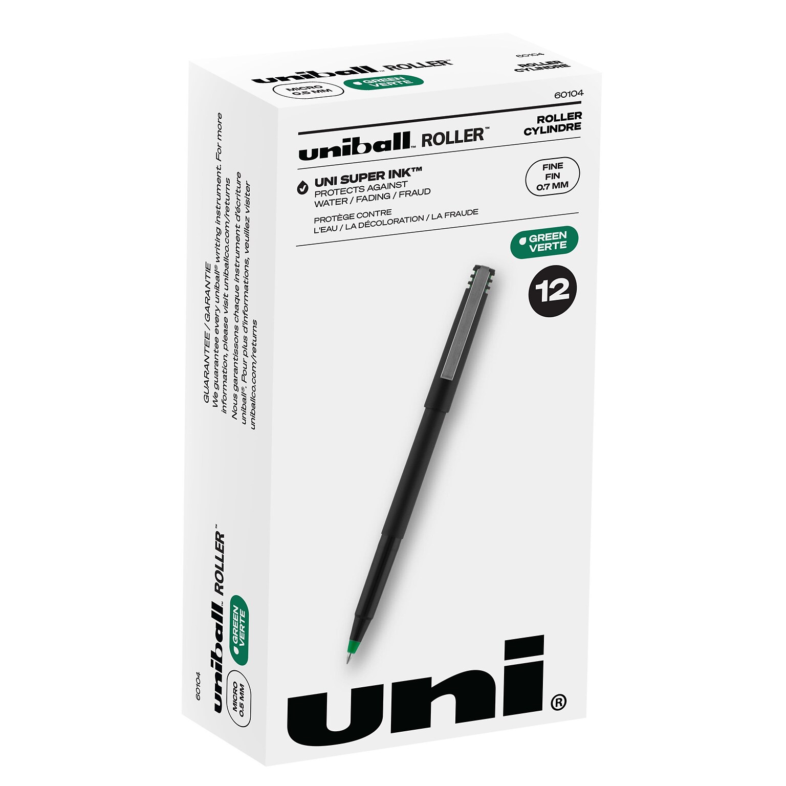 uniball Roller Rollerball Pens, Fine Point, 0.7mm, Green Ink, Dozen (60104)