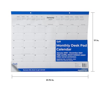 2027 Quill Brand® 22 x 17 Monthly Desk Pad, White/Blue (63003-27-QCC)