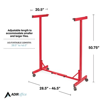 AdirOffice Blueprint Metal Mobile File Cart with Lockable Wheels, Red (615-RED)