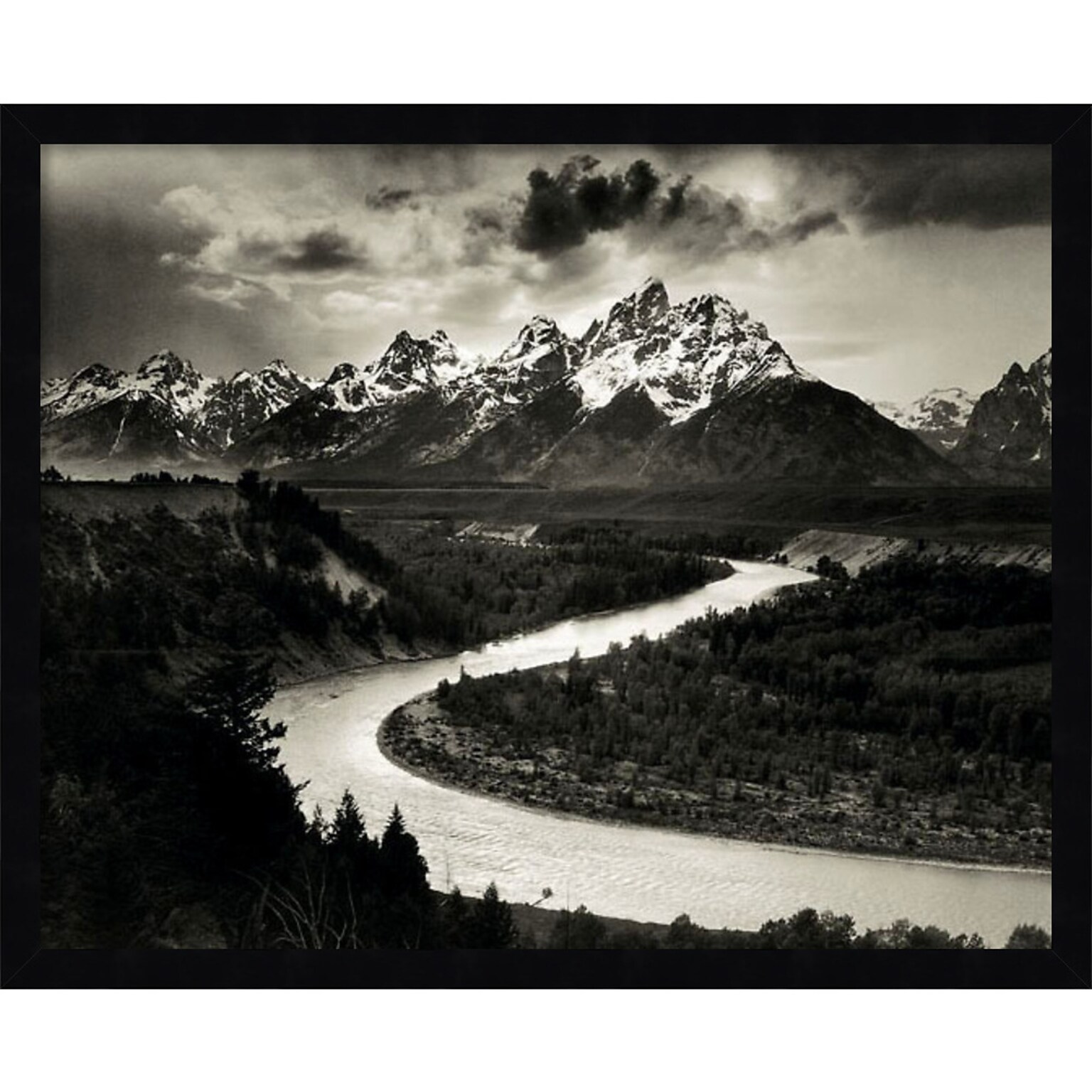 Amanti Art The Tetons and the Snake River Grand Teton National Park 1942 by Ansel Adams Wood Framed Wall Art Print, 22 x 18