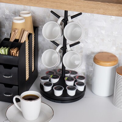 Mind Reader Anchor Plastic Coffee Pod Carousel with Mug Tree, 12-Pod Capacity, Black (PODTREE-BLK)