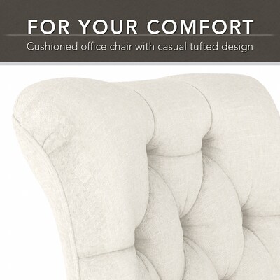 Bush Furniture Key West 54" Computer Desk with Storage and Mid-Back Tufted Office Chair, Linen White Oak (KWS020LW)