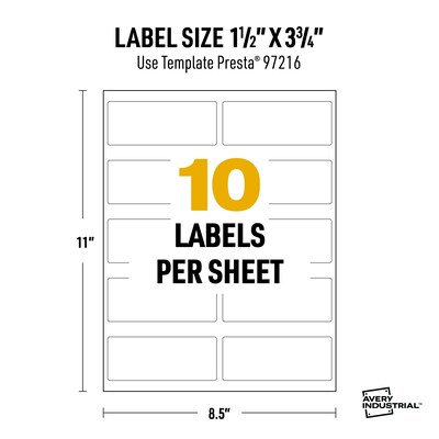 Avery Laser UltraDuty GHS Labels, 1.5" x 3.75", White, 500 Labels/Box (97216)