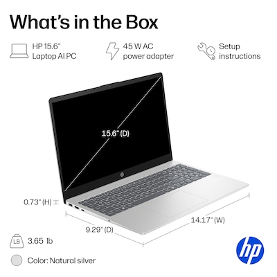 HP 15.6" FHD AI Laptop, Intel Core Ultra  5 225U, 8GB RAM, 512GB SSD, +9 Hour Battery, Windows 11 Home