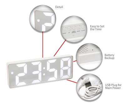 Infinity Instruments Digital Alarm Clock, 6.25" x 2.25" (20220WH)