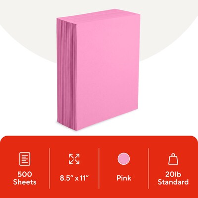 Staples Brights Multipurpose Colored Paper, 20 lbs., 8.5 x 11, Pink, 500/Ream (25207)