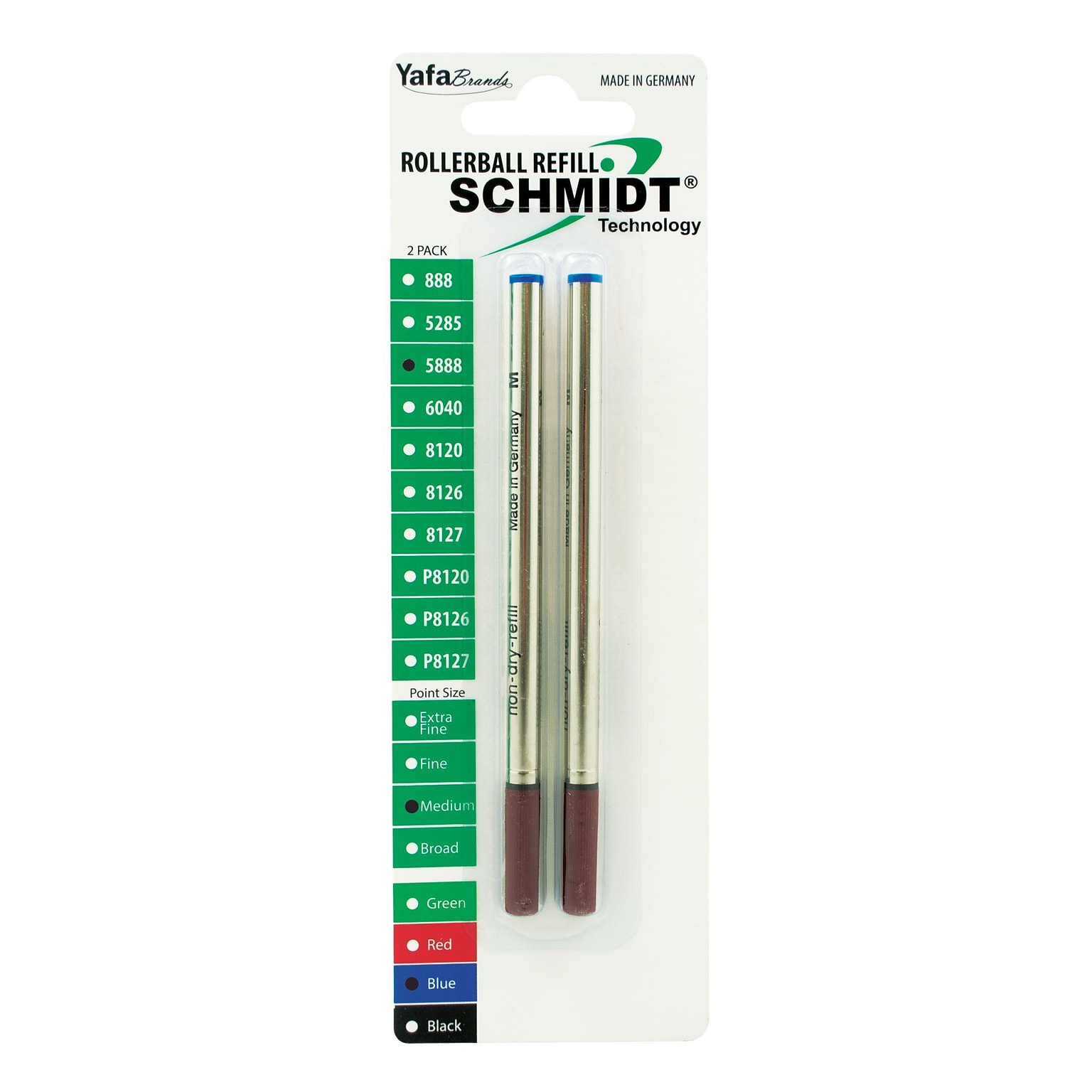 Schmidt 888 Safety Ceramic Rollerball Metal Tube Refill, Fits Universal Pens, Medium, Blue, 2 Pack (SC58105)