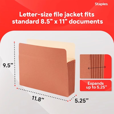 Staples Reinforced File Pocket, 5.25" Expansion, Letter Size, Brown, 10/Box (ST418335)