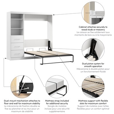 Bestar Nebula Full Murphy Bed and Closet Organizer with Drawers (84W), White (25992-000017)