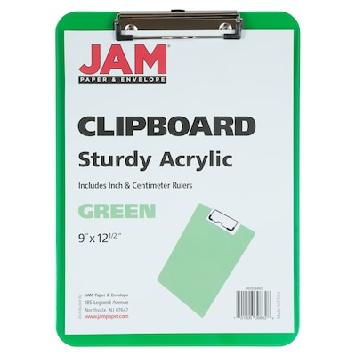 JAM Paper Plastic Clipboard, Letter Size, Green, 12/Pack (340926880AZ)