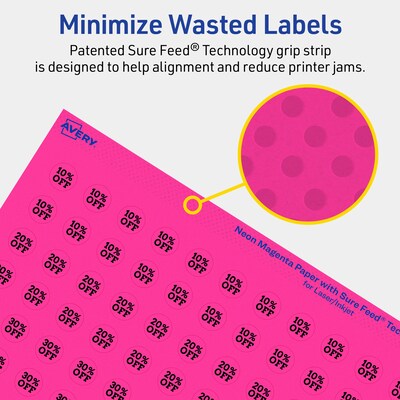 Avery Laser/Inkjet Round Multipurpose Labels, 0.5" Dia., Neon Magenta, 1540/Pack (94503)
