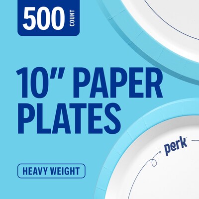 Perk™ Heavy-Weight Paper Plates, 10", Blue/White, 500/Carton (PK54330CT)