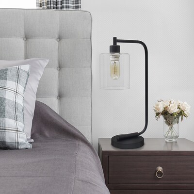 Simple Designs Bronson Antique Industrial Lantern LED Desk Lamp, 18.80", with Glass Shade, Black (2637380)