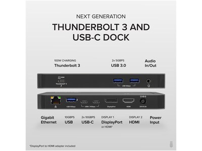 Plugable Thunderbolt 3 and USB-C Dual Display Docking Station  (TBT3-UDC3)