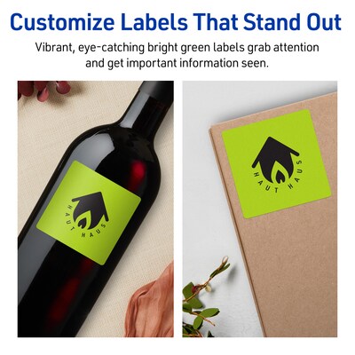 Avery Laser/Inkjet Multipurpose Square Labels, 3" x 3", Bright Green, 240/Pack (94101)