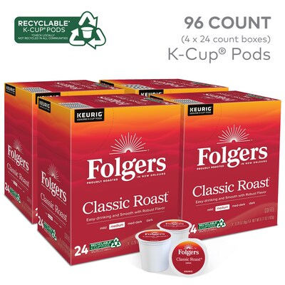 Folgers Classic Roast Coffee Keurig® K-Cup® Pods, Medium Roast, 96/Carton (204496)