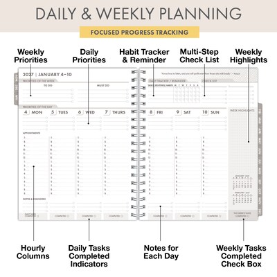2027 Excello Brands Essential Pro 7" x 9" Weekly & Monthly Planner, Small Navy Floral (ESPRO-CY27-79-84)