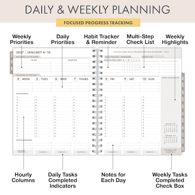 2027 Excello Brands Essential Pro 7" x 9" Weekly & Monthly Planner, Teal Gold Marble (ESPRO-CY27-79-54)