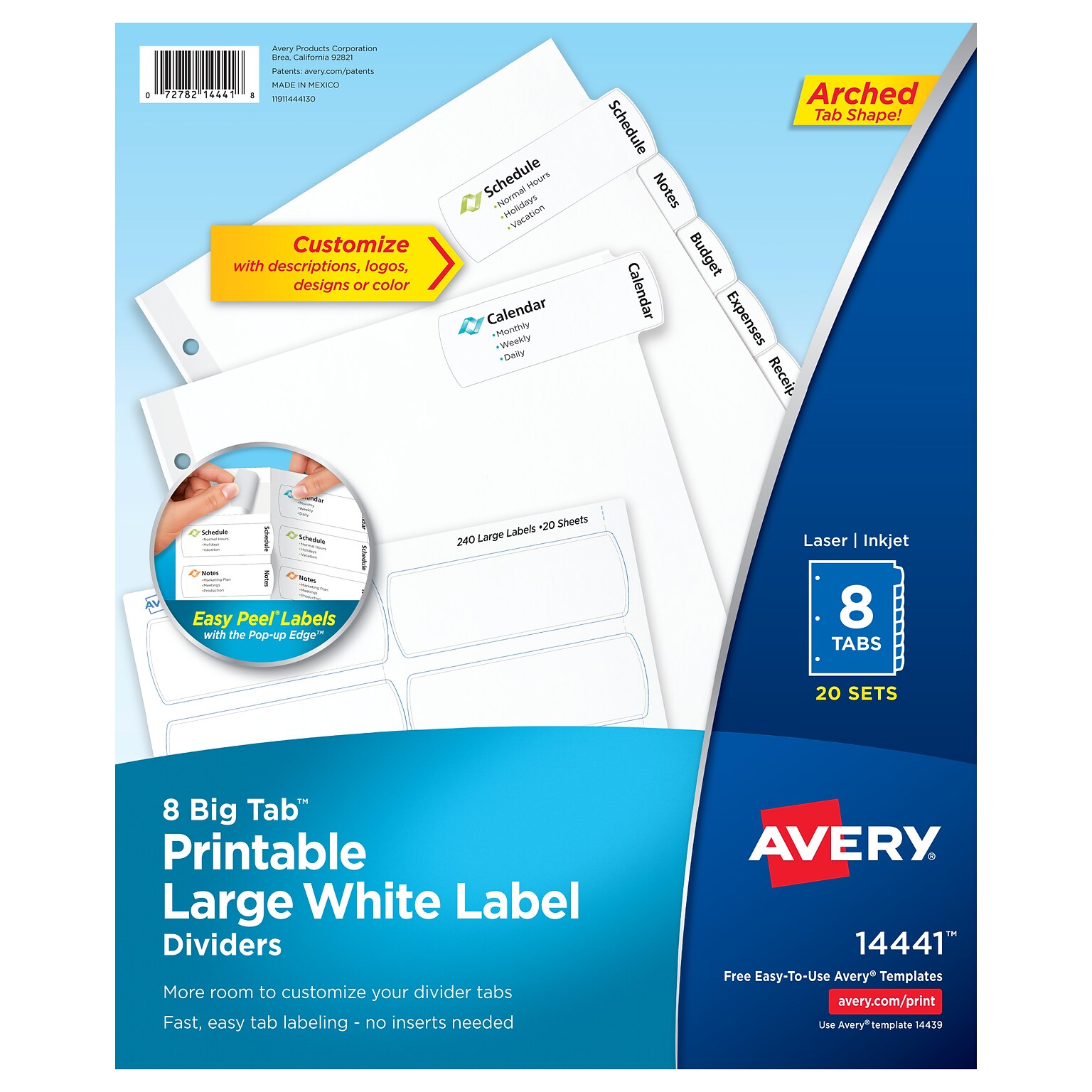 Avery Big Tab Printable Paper Dividers with Large White Labels, 8 Tabs, White, 20 Sets/Pack (14441)