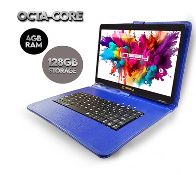 Linsay Octa Core 10.1 Tablet, 4GB RAM, 128GB Storage, Android 13, Bundled with Blue Keyboard, Appli