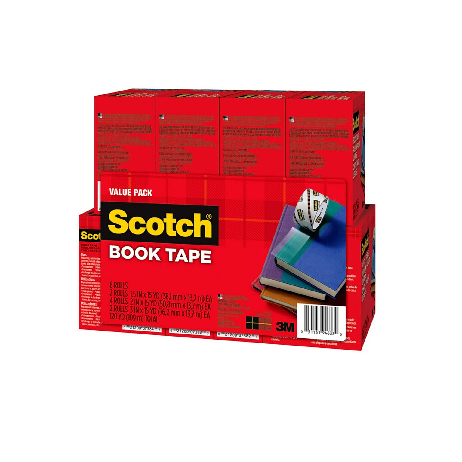Scotch Book Tape, 3.00 x 15 yds., Transparent, 8/Pack (845-VP)