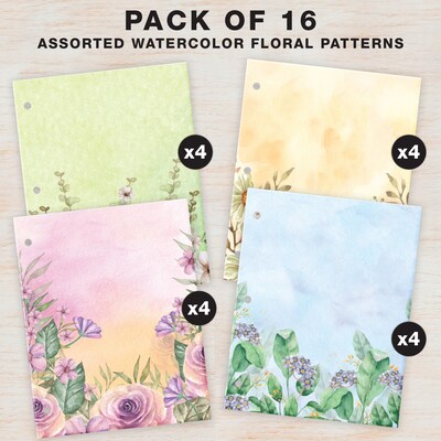 Global Printed Products Watercolor Floral 3-Hole Punched 2 Pocket Presentation Folder, Assorted Colo