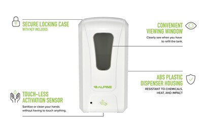 Alpine Industries Universal Wall Mounted Automatic Hand Sanitizer Dispenser, White (430-L)