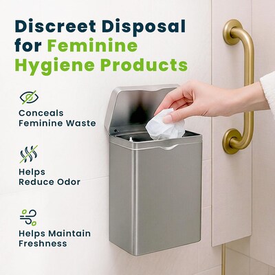 Alpine Industries Stainless Steel Sanitary Napkin Disposal Receptacle, 10 x 3.74, Silver (451-SSB-MK)
