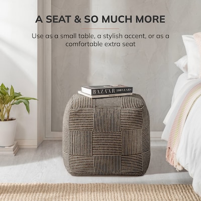 Anji Mountain Branford Ivory Mocha Bisque Fabric Square Pouf Ottoman (AMBPF107-1818)