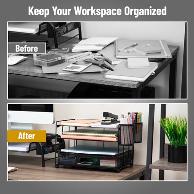 Mind Reader 3-Tier Metal Desk Organizer, Black (MESH4C-BLK)