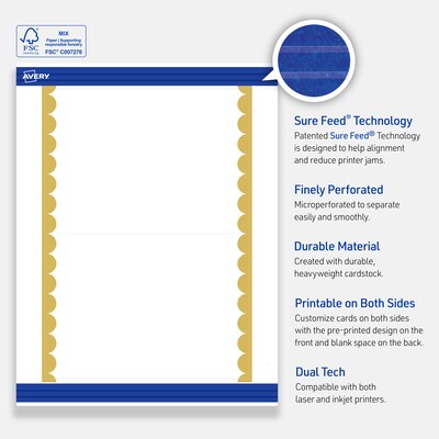 Avery Pre-Printed Gold Edge Dots Design Matte Blank Card, White, 20/Pack (S00-DK8)