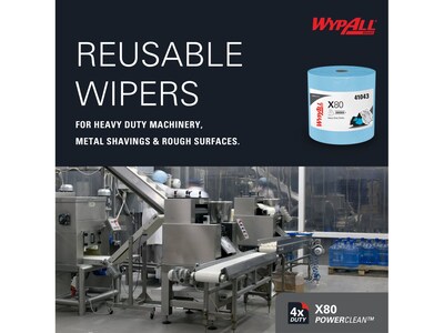 WypAll PowerClean X80 Fiber Cleaning Cloth, 13.4" x 12.4", Blue, 475 Sheets/Roll, 36 Rolls/Pallet (41043)