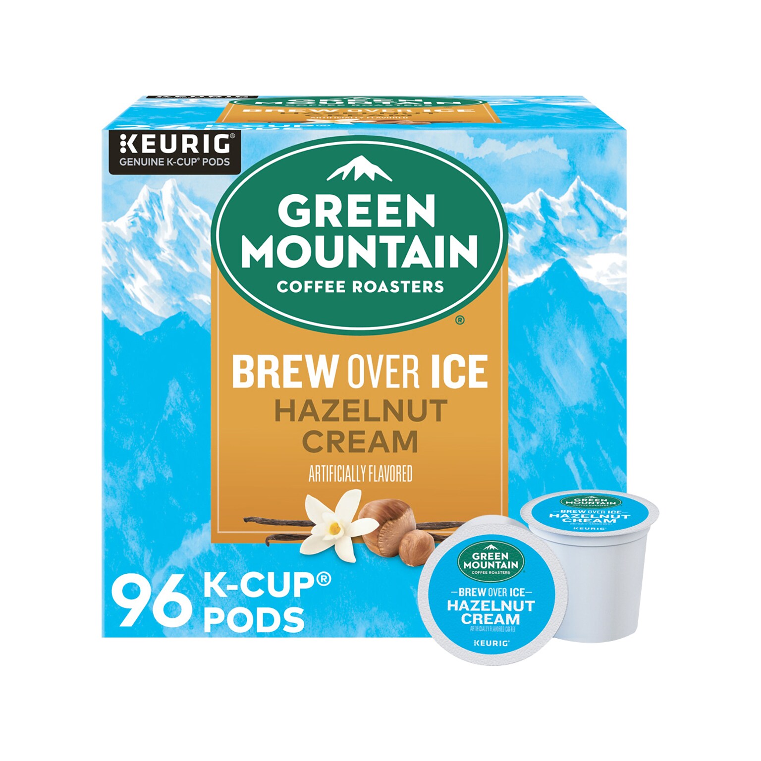 Green Mountain Coffee Roasters Hazelnut Cream Iced Coffee, Keurig K-Cup Pod, Medium Roast, 96/Carton (390290CT)