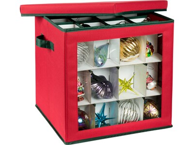 Honey-Can-Do 48-Cube Ornament Storage Box with Lid, Red/Green (SFT-08360)
