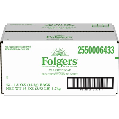 Folgers Classic Roast Decaf Coffee Fraction Pack, Medium Roast, 1.5 oz., 42/Carton (PRO20007)