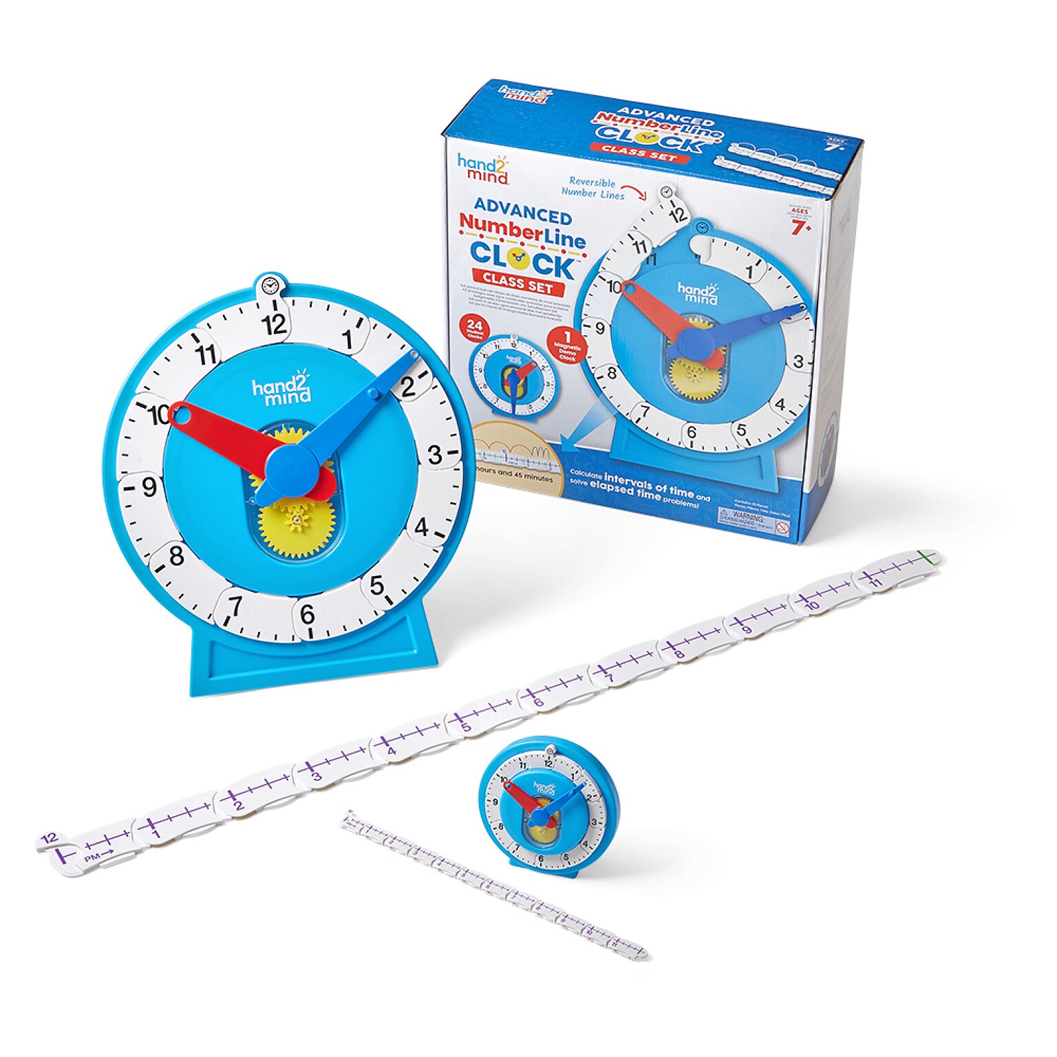 hand2mind Advanced NumberLine Clock Class Set, White/Blue (93412)