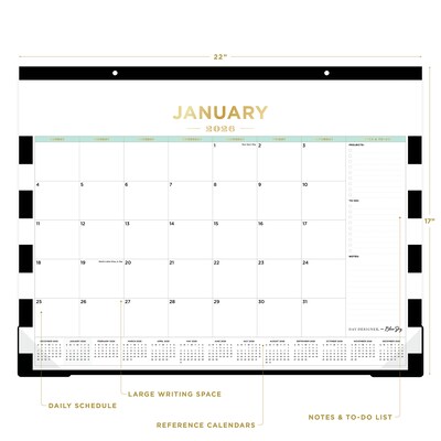 2026 Day Designer for Blue Sky Rugby Stripe 22 x 17 Monthly Desk Calendar (143895-26)