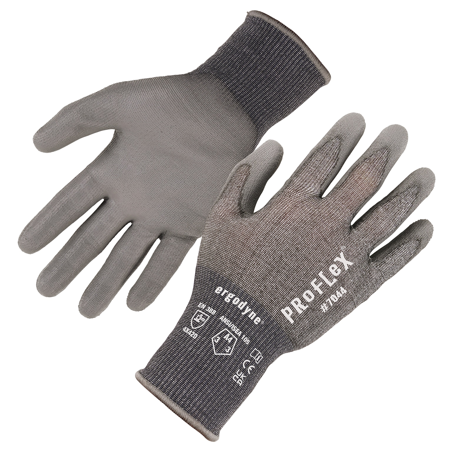 Ergodyne ProFlex 7044 PU Coated Cut-Resistant Gloves, ANSI A4, Gray, Large, 1 Pair (10494)