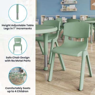 Flash Furniture Emmy 33" Round Activity Table Set, Height Adjustable, Sage (YCX73RNDTBSGEE)