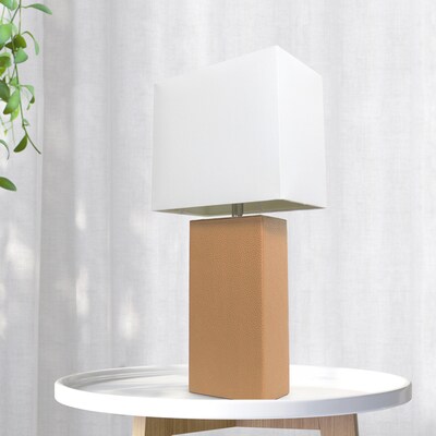 Lalia Home Lexington 21" Leather Base Modern Home Décor Bedside Table Lamp, White Rectangular Fabric Shade, Beige (LHT-3008-BG)