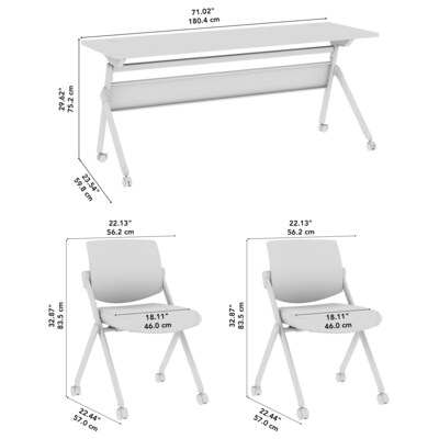 Bush Business Furniture Envision 72"W Foldable Training Room Table with 2 Chairs, Storm Gray (NVS004SG)