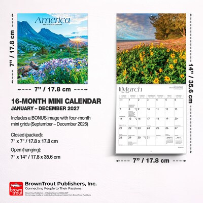 2027 BrownTrout America 7" x 7" Monthly Wall Calendar, Assorted Colors (9798330709526)
