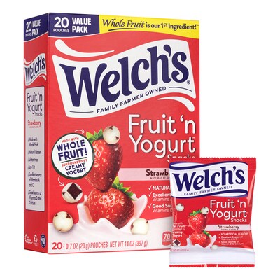 Welchs Fruit n Yogurt Snacks Strawberry Fruit Gummies, 28 oz., 20 Packs/Box, 2/Box (600-04140)