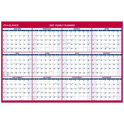 2027 AT-A-GLANCE 48 x 32 Yearly Dry Erase Wall Calendar, Reversible, White/Red (PM326-28-27)